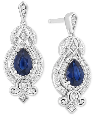 Enchanted Disney Fine Jewelry Sapphire (1/3 ct. t.w.) & Diamond (1/4 ct. t.w.) Cinderella Drop Earrings in 14k White Gold