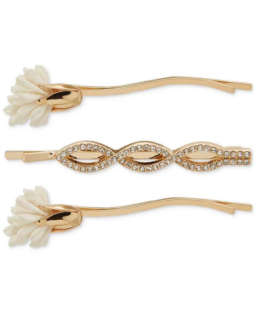 lonna & lilly Gold-Tone 3-Pc. Set Gypsum & Crystal Flower & Infinity Hair Pins