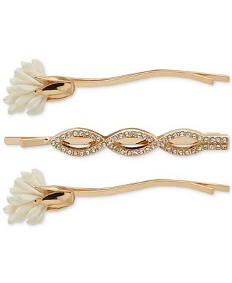 lonna & lilly Gold-Tone 3-Pc. Set Gypsum & Crystal Flower & Infinity Hair Pins