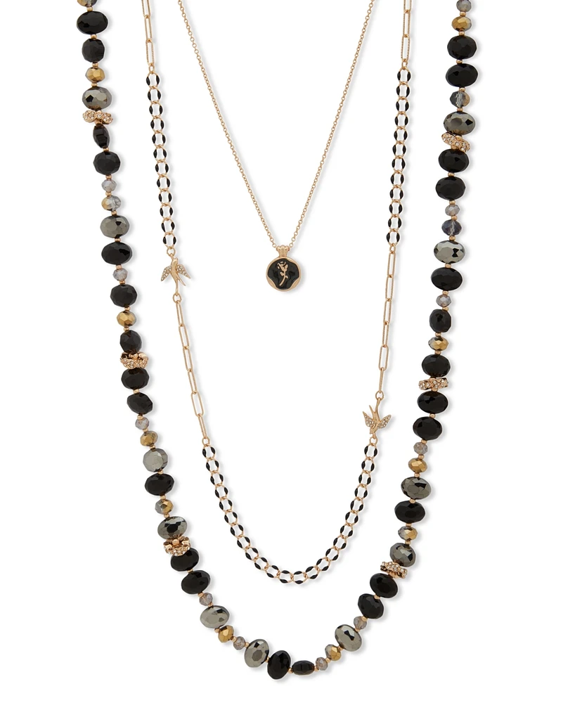 lonna & lilly Gold-Tone Black Beaded 32" Multi Row Necklace