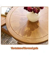 Slickblue 2-Piece Modern Farmhouse Coffee Table Set Stylish Nesting Round Wooden Tables for Living Room and Bedroom