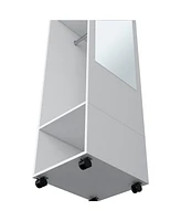 Cordova Armoire with 3 Shelves, 1 Mirror, and 4 Wheels, White