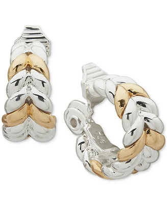 Anne Klein Two-Tone Sculptural Braid-Look Small Hoop Clip On Earrings, 0.6"