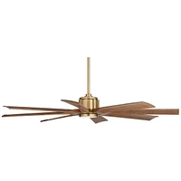 60" Defender Modern Indoor Outdoor Ceiling Fan 8 Blade Led Light Remote Control Soft Brass Finish Motor Brown Koa Finish Blades Bedroom Patio Living R