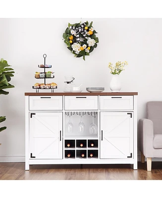 gaomon Buffet Cabinet, 48" Coffee Wine Bar Cabinet With 3 Drawers, 2 Barn Door, Liquor Coffee Bar Cupboard For Living Room,Kitchen, Dining Room