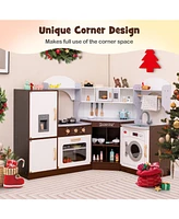 Hongge Toddler Kitchen Playset with Ice Maker Microwave Oven Sink and Washing Machine for Kids 3+ Years Old