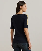 Lauren Ralph Petite Two-Tone Elbow-Sleeve Tee