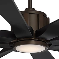 60" Defender Modern Indoor Outdoor Ceiling Fan 8 Blade Led Light Remote Control Oil Rubbed Bronze Finish Black Blades Bedroom Patio Living Room Decora
