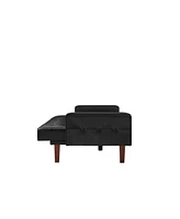 Slickblue Black Convertible Double Folding Sofa Bed in Pu Leather with Tufted Buttons and Removable Wooden Feet for Living Room