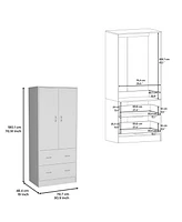 Depot E-Shop Silo 71" H Armoire with Two Doors, Two Drawers, and Hanging Rod,White