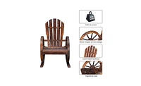 Slickblue Garden Outdoor Fir Wooden Rocking Chair with Wheel -Carbonized Finish for Ultimate Relaxation