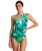 Lauren Ralph Women's Printed One-Shoulder One-Piece Swimsuit