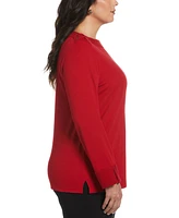 Rafaella Plus Laced Boatneck Long Sleeve Top