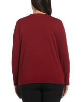 Rafaella Plus Ribbed Button Detail Long Sleeve Top