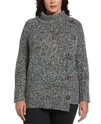 Rafaella Plus Boucle Asymmetrical Button Sweater