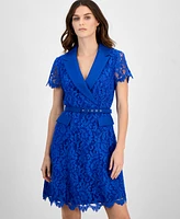 Tahari Asl Women's Belted Lace Fit & Flare Dress