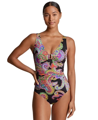 Lauren Ralph Women's Paisley-Print Ruched One-Piece Swimsuit