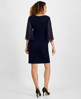 Connected Petite Cowlneck Cape-Sleeve Sheath Dress