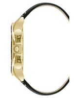 Steve Madden Men's Modern Black Faux Leather and Gold-Tone Alloy Metal Watch, 45mm