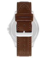 Steve Madden Men's Signature Green and Brown Faux Leather Silver-Tone Alloy Metal Watch, 45mm - Green/Brown/Silver