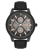 Steve Madden Men's Sleek Black Faux Leather and Dark Gray Alloy Metal Watch, 48.5mm