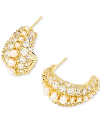 Kendra Scott Gold-Tone Cultured Freshwater Pearl (2mm) & Crystal Pave Small Half Hoop Earrings