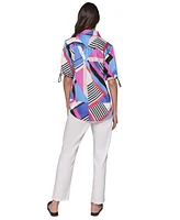 Karl Lagerfeld Paris Petite Geo-Print Bungee-Cuff Blouse