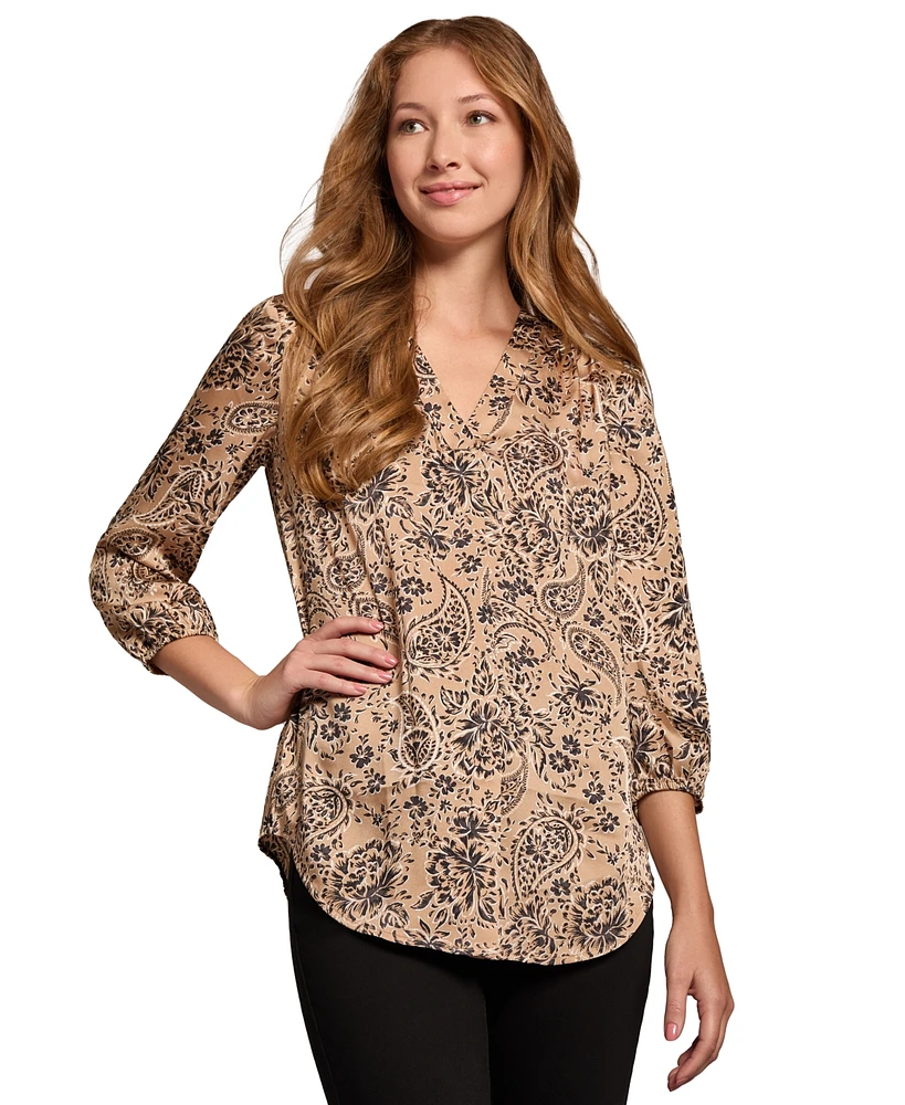 Jones New York Women's Kelly Printed Satin Twill Tunic Blouse