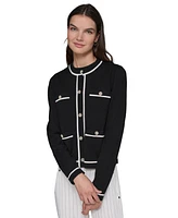 Karl Lagerfeld Paris Petite Embellished-Button Tipped Cardigan Sweater