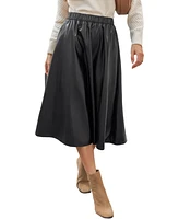 Cupshe Women's Black Faux Leather Elastic Waist Midi Skirt