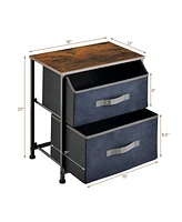 Gymax 2PCS Nightstand End Side Table Dresser w/ 2 Pull-out Fabric Drawers for Bedroom