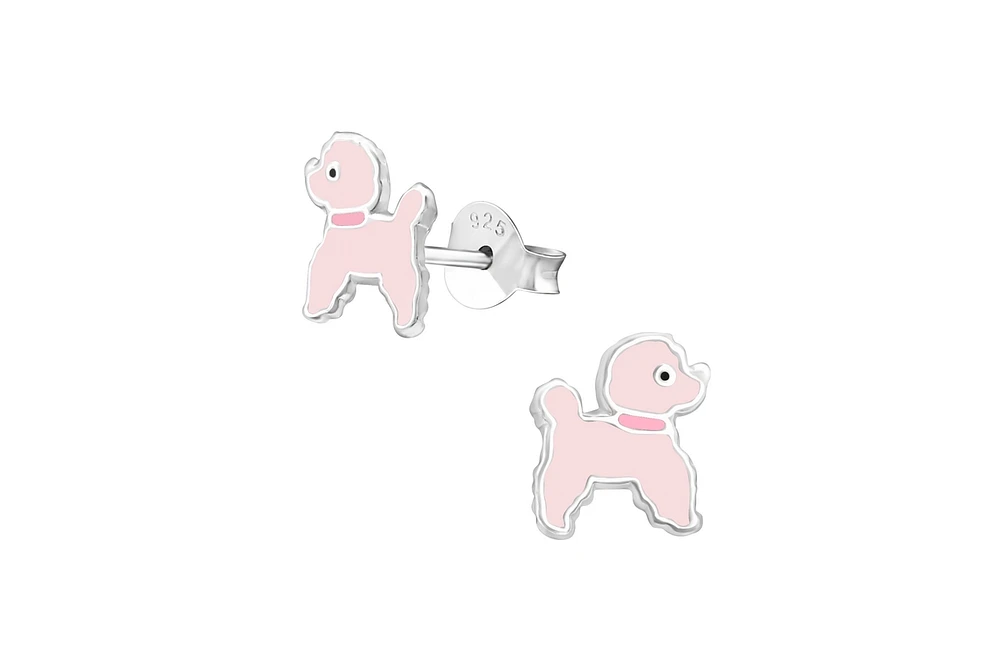 Lily Nily Girls Pink Poodle Stud Earrings in Sterling Silver