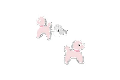 Lily Nily Girls Pink Poodle Stud Earrings in Sterling Silver