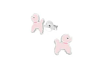 Lily Nily Girls Pink Poodle Stud Earrings in Sterling Silver