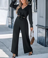 Cupshe Women's Black Long Sleeve Top & Wide Leg Pants Set