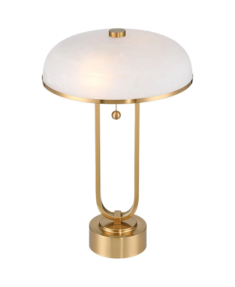 Possini Euro Design Ramses 25 1/2" High Modern Table Lamp Usb Port Ac Power Outlet Pull Chain Gold Metal Single White Alabaster Dome Shade Living Room