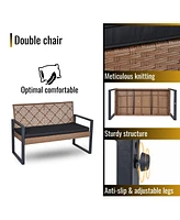 Slickblue 4-Piece Patio Furniture Set, Outdoor Acacia Wood Table with Modern Black & Light Brown Chairs for Balcony