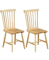 Gymax Dining Chair Set of 4 Solid Wood Windsor Chair w/ High Spindle Back & Wide Seat Natural