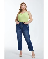 Bayeas Women's High Rise Loose Tapered Mom Jeans Bluebell