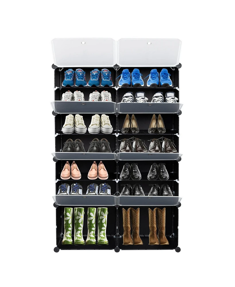 Slickblue 7-Tier Portable Shoe Rack Organizer with 28 Pairs Capacity, Expandable 14-Grid Storage Tower for Heels, Boots, and Slippers