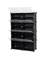 Slickblue 7-Tier Portable Shoe Rack Organizer with 28 Pairs Capacity, Expandable 14-Grid Storage Tower for Heels, Boots, and Slippers