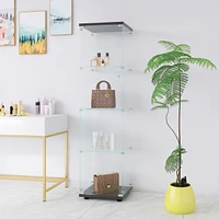 Glass Display Cabinet 4 Shelves with Door, Floor Standing Curio Bookshelf for Living Room Bedroom Office, 64.7" 16.7" 14.3", Black