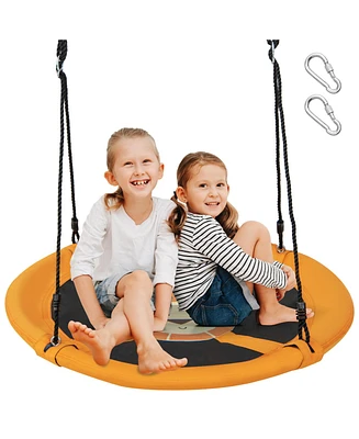 Hongge 40 Inches Saucer Tree Swing Round with Adjustable Ropes and Carabiners-Yellow