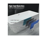 gaomon 66" Acrylic Freestanding Bathtub,Contemporary Square Shape Soaking Tub With Chrome Drain and Minimalist Linear Design Overflow, Easy to Install