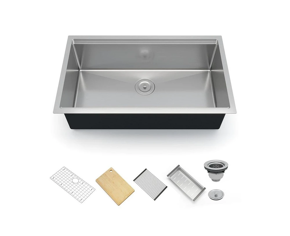 gaomon Kitchen Sink, Inch Brushed Nickel Undermount Kitchen Bar Sink with Single-tier Track, Stainless Steel 16 Guage Single Bowl Kitchen Sinks