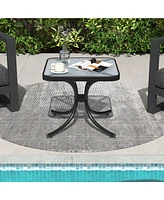 Gymax Outdoor Side Table Square Patio Table w/ Tempered Glass Top Small Coffee Table