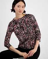 Anne Klein Women's Abstract-Print Knit Boat-Neck Top