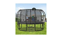 Slickblue 14FT Kids Trampoline with Safety Enclosure, Upgraded ArcPole Design, Basketball Hoop & 10 Ground Stakes