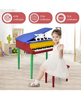 Hongge 30-Key Wood Toy Kids Grand Piano with Bench and Music Rack-Multicolor
