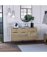 Depot E-Shop Begonia Double Dresser, Four Drawers, Superior Top, Hairpin Legs, Light Oak